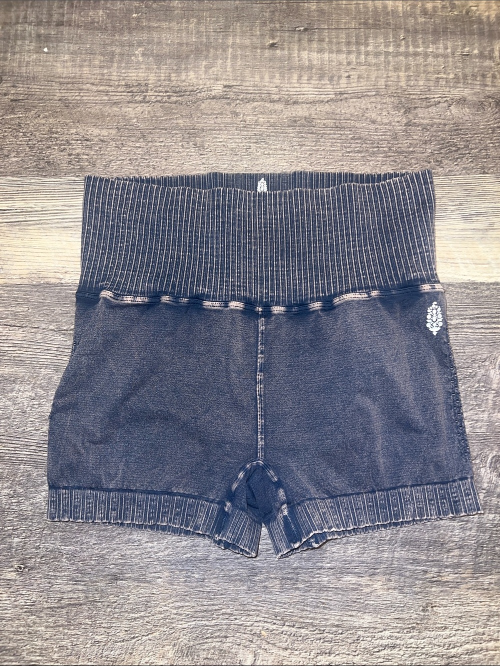 FP Movement Free People High Rise Ribbed Waist Denim Look Shorts Medium